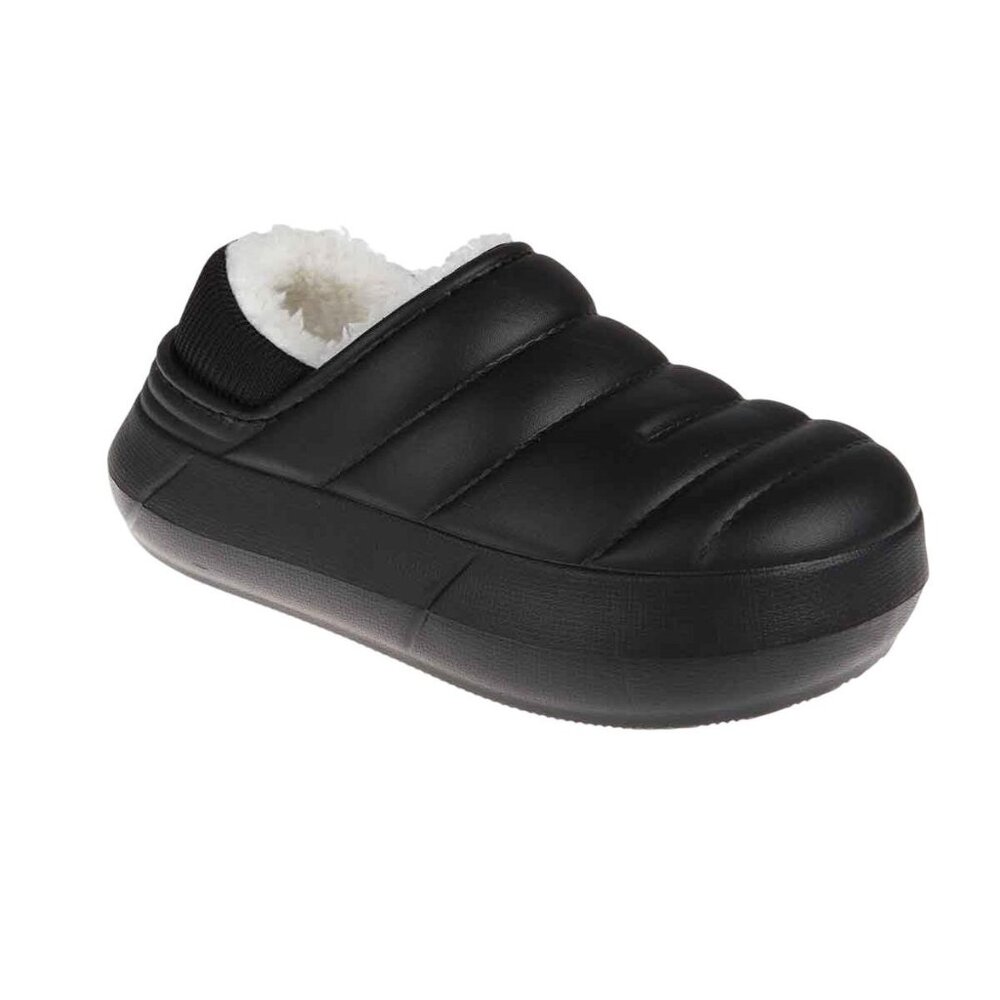 NWT Foamwalk Boys Puffy Fur Lined Clogs 431193 Black 2-3